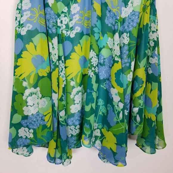 Vibrant Floral Midi Skirt in Green and Blue - Picture 3 of 6